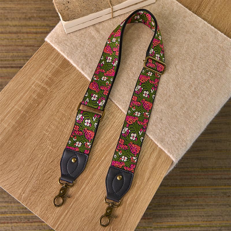 Buddha Stones Bohemian Rose Red Flower Green Leaves Embroidery Adjustable Handbags Crossbody Shoulder Bag Purse Straps Replacement