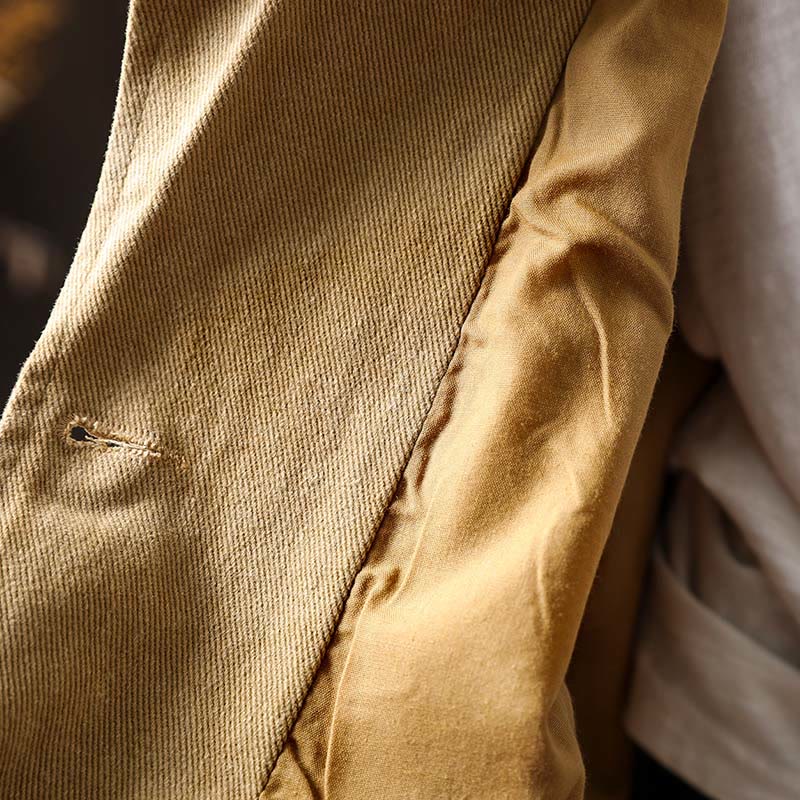 Buddha Stones Spring Fall Buttons Lapel Collar Long Sleeve Mid-length Cotton Women's Jacket With Pockets