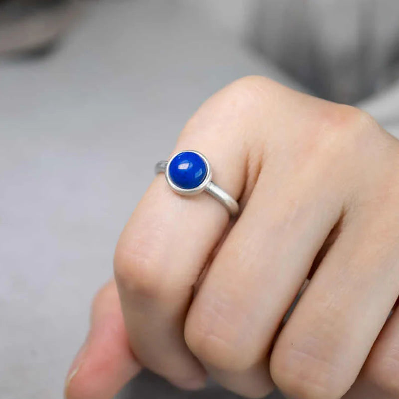 Buddha Stones Natural 925 Sterling Silver Lazurite TurquoiseÂ Adjustable Balance Ring