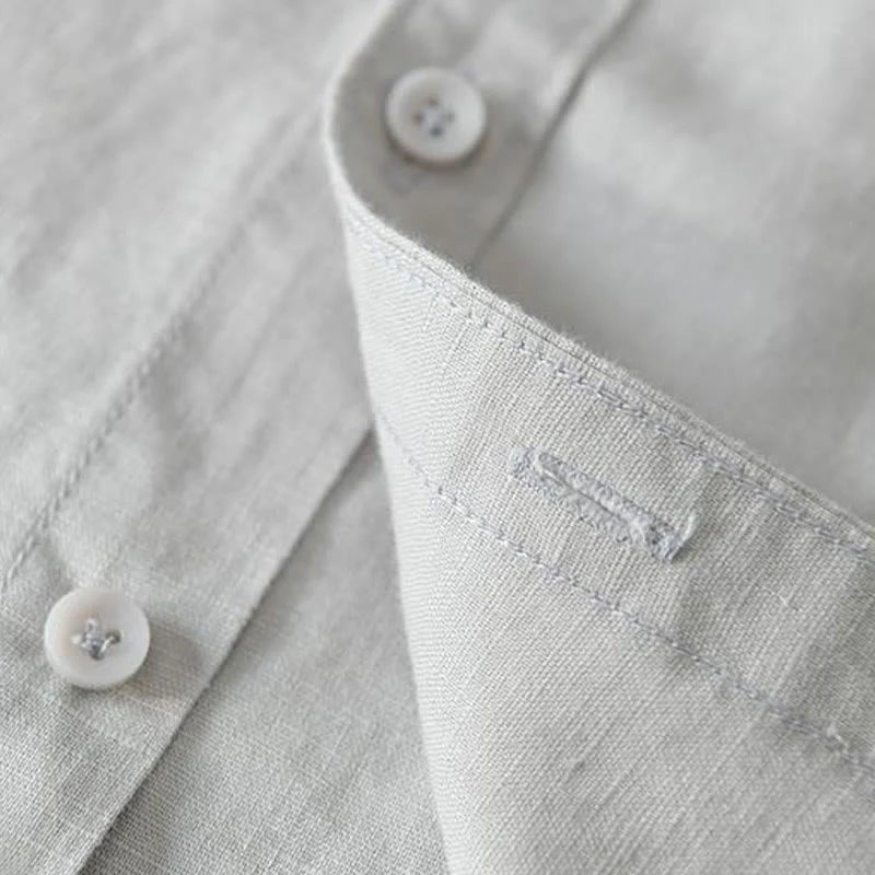 Buddha Stones Simple Style Short Sleeve Button Cotton Linen Men's Shirt