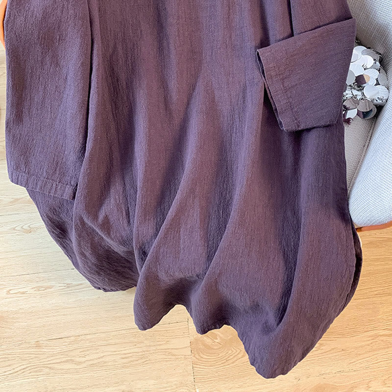 Buddha Stones Casual Women's Plain Frog-Button Stand Collar Design Long Sleeve Shirt