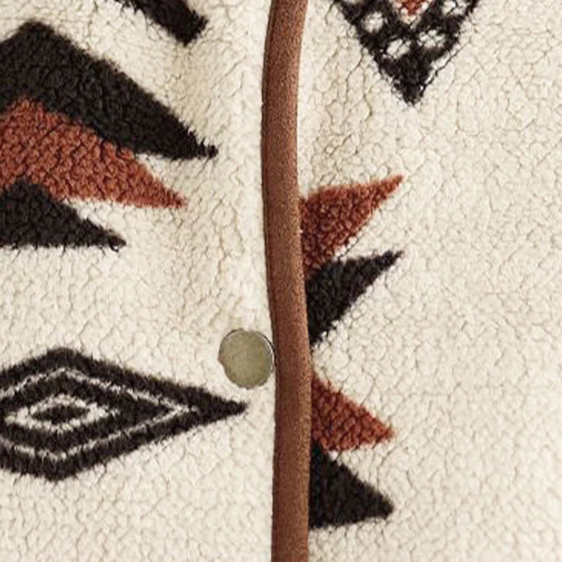 Buddha Stones Fall Winter Buttons Geometric Patterns Long Sleeve Cotton Women's Jacket