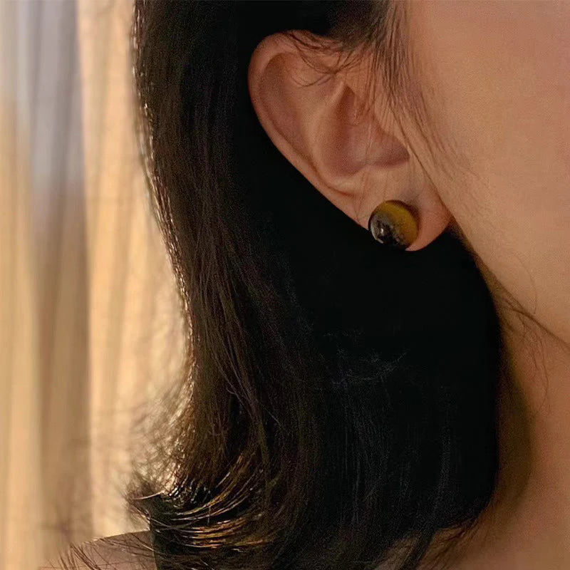 Buddha Stones Simple Tiger Eye Retro Round Protection Stud Earrings