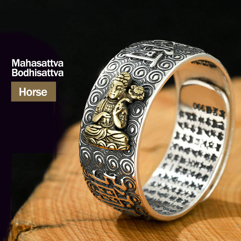 Buddha Stones Chinese Zodiac Natal Buddha Wealth Luck Adjustable Ring