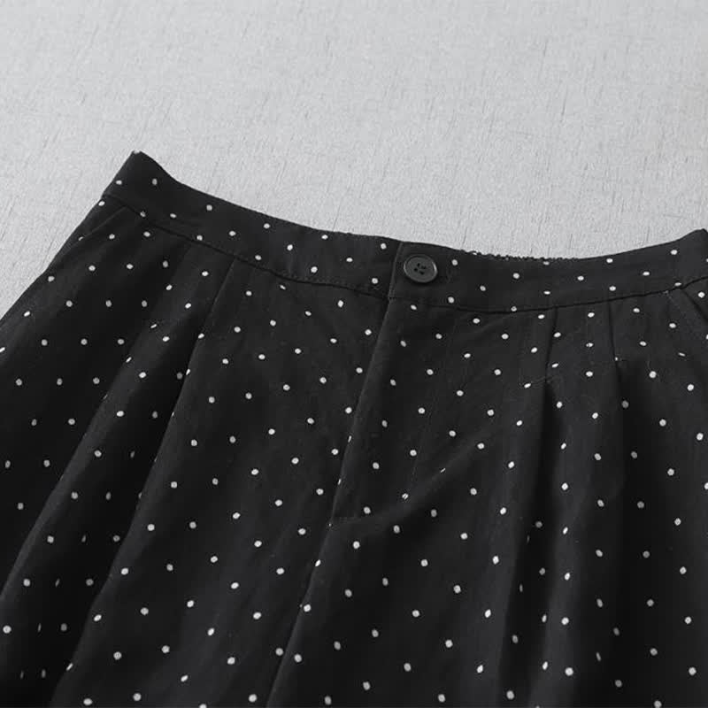 Buddha Stones Polka Dot Lace Patchwork Cotton Women's Wide Leg Capri Pants With Pockets