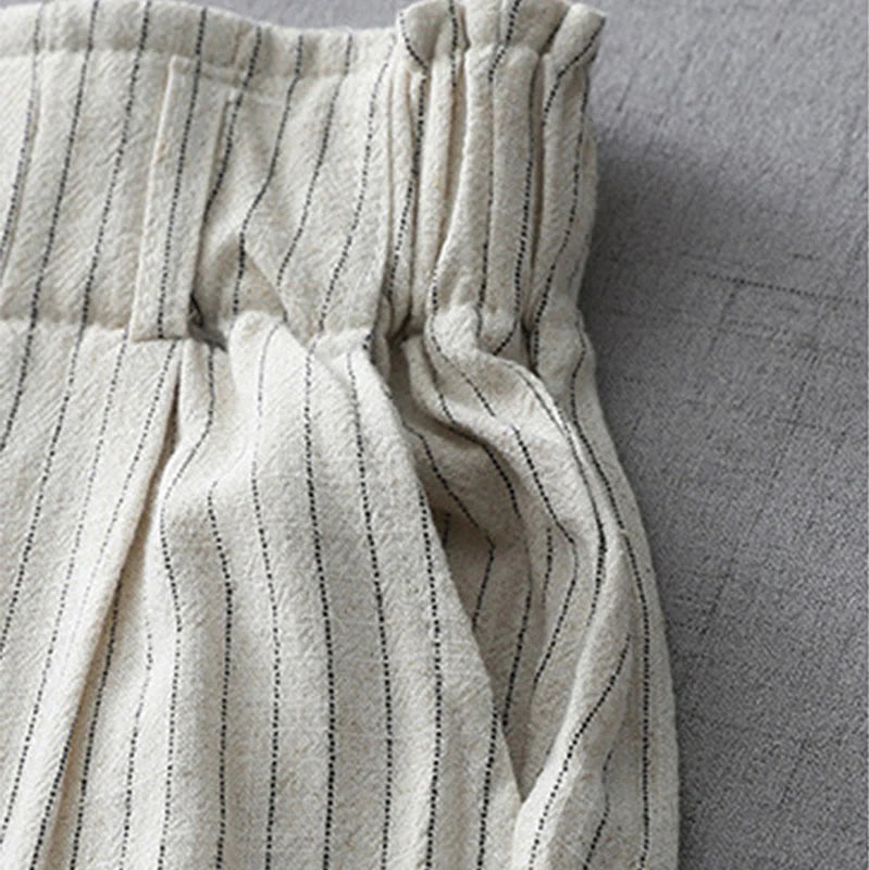 Buddha Stones Vertical Striped High Waist Wide Leg Pants With Pockets