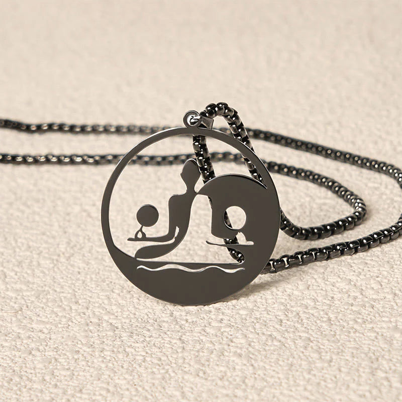 Buddha Stones Yin Yang Buddha Figure Hollow Design Stainless Steel Balance Necklace Pendant