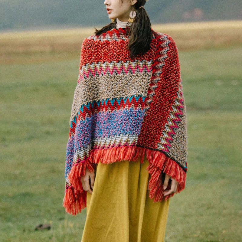 Buddha Stones Tibetan Shawl Warm Cloak Tibetan Tassel Scarf