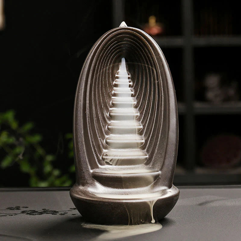 Buddha Stones Stairs Mountains Water Buddha Hand Ceramic Backflow Smoke Fountain Meditation Incense Burner Decoration