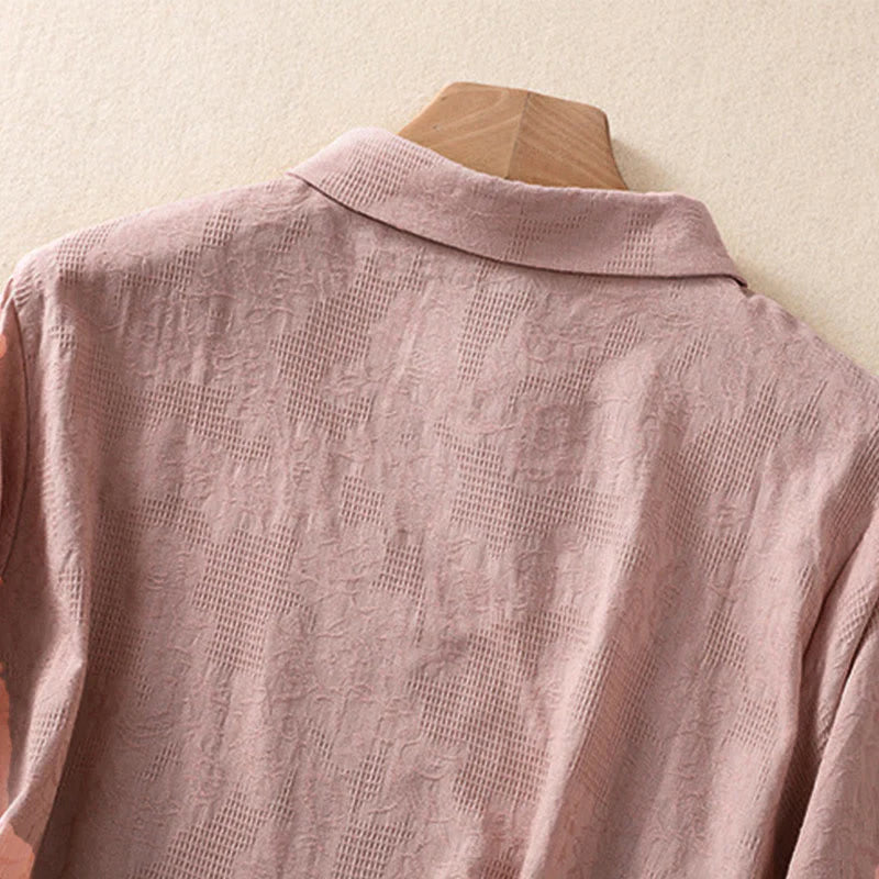 Buddha Stones Fall Embroidery Asymmetrical Design Frog-Button Women's Cotton Long Sleeve Shirt