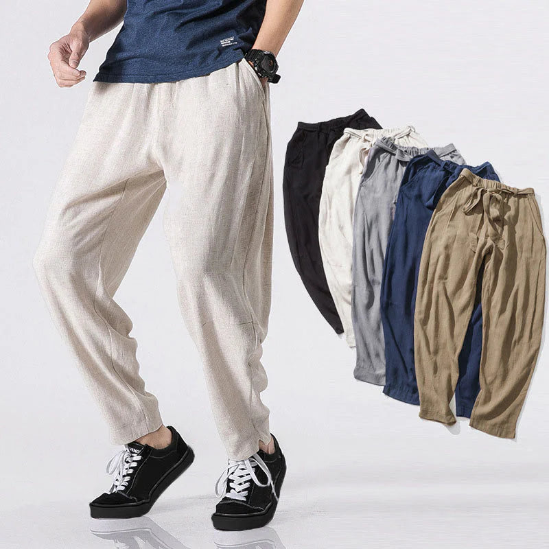Buddha Stones Drawstring Elastic Waist Ankle-Length Men's Polyester Pants With Pockets
