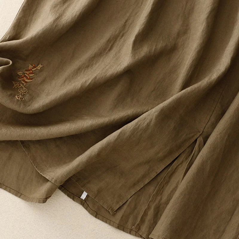 Buddha Stones Vintage Solid Embroidery Drawstring Women's Skirt With Pockets