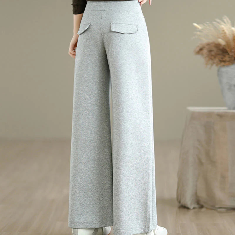 Buddha Stones Plain Drawstring Cotton Polyester Women's Wide Leg Pants With Pockets
