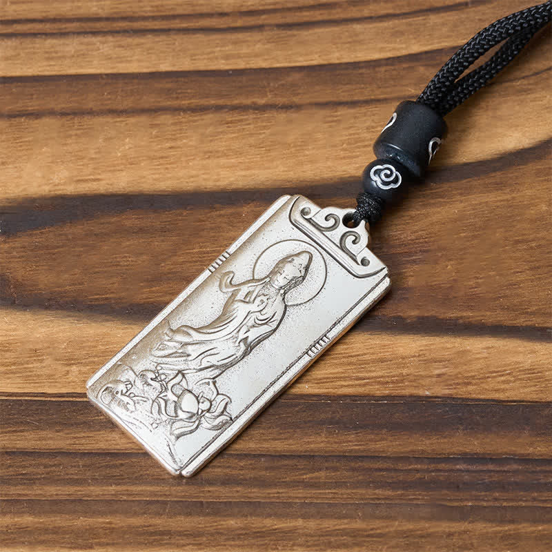 Buddha Stones Copper Plated With Silver Avalokiteśvara Rope Wealth Necklace Pendant