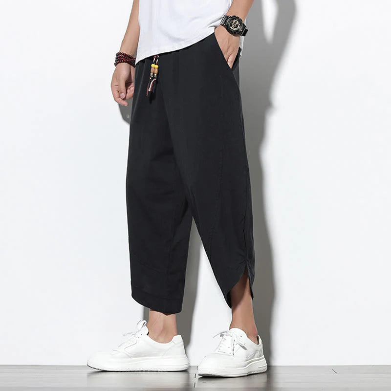 Buddha Stones Casual Summer Drawstring 7-8 Length Linen Men's Harem Pants With Pockets