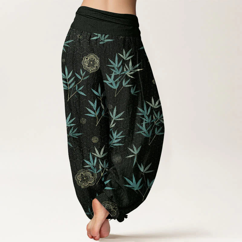 Buddha Stones Cotton Bamboo Geometric Flowers Pattern Women's Elastic Waist Harem Pants