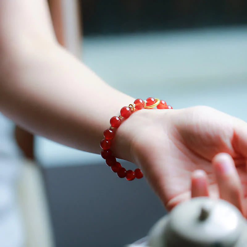 Buddha Stones Natural Red Agate Blessing Letter Confidence Bracelet
