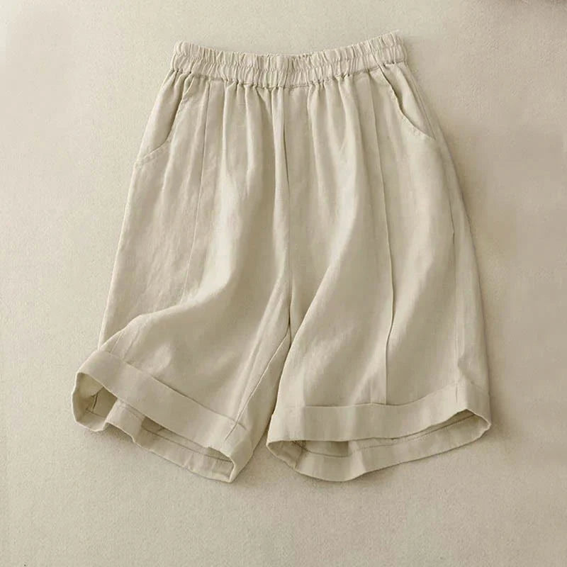 Buddha Stones Casual Solid Color Women's Cotton Shorts With Pockets