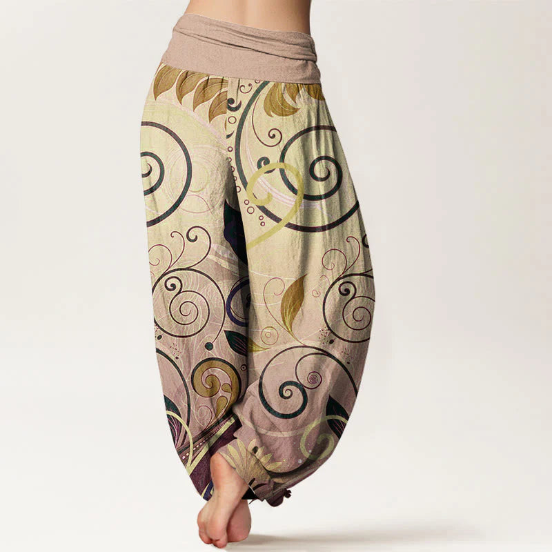 Buddha Stones Cotton Casual Vining Floral Pattern Women's Harem Pants