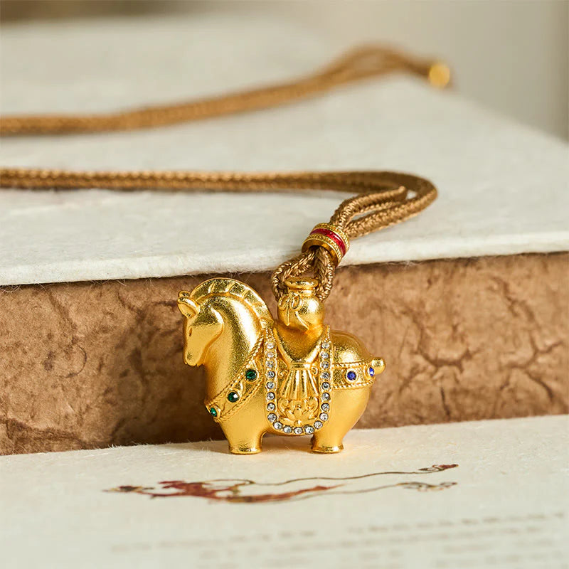 Buddha Stones All The Best For Fortune And Protection Year Of The Horse 24k Gold Plated Brass Necklace Includes Gift Message Card