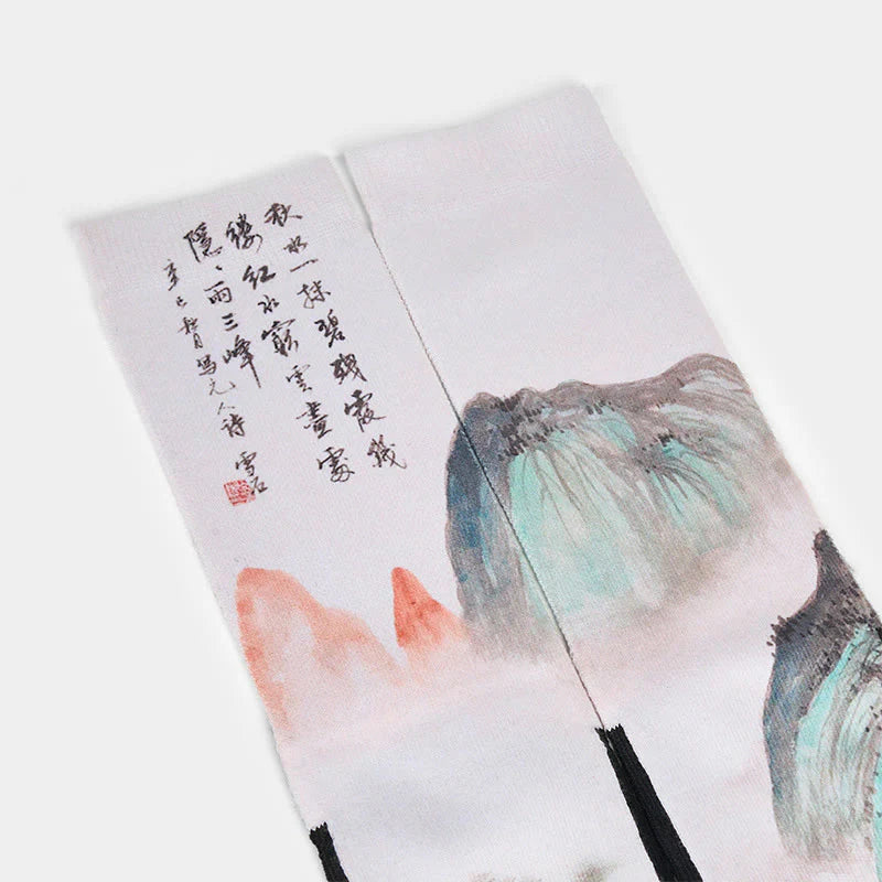 Buddha Stones Casual Lotus Chinese Landscape Painting Micro Crew Men Women Unisex Socks