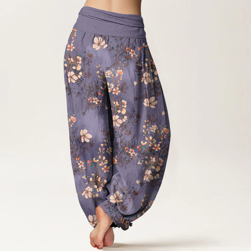 Buddha Stones Pure Cotton Cherry Blossom Women's Elastic Waist Harem Pants