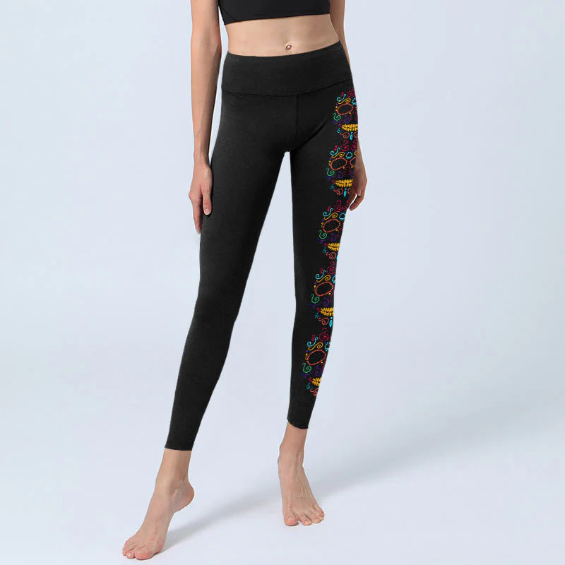 Buddha Stones Colorful Skull Line Design Gym Leggings Women's Yoga Pants