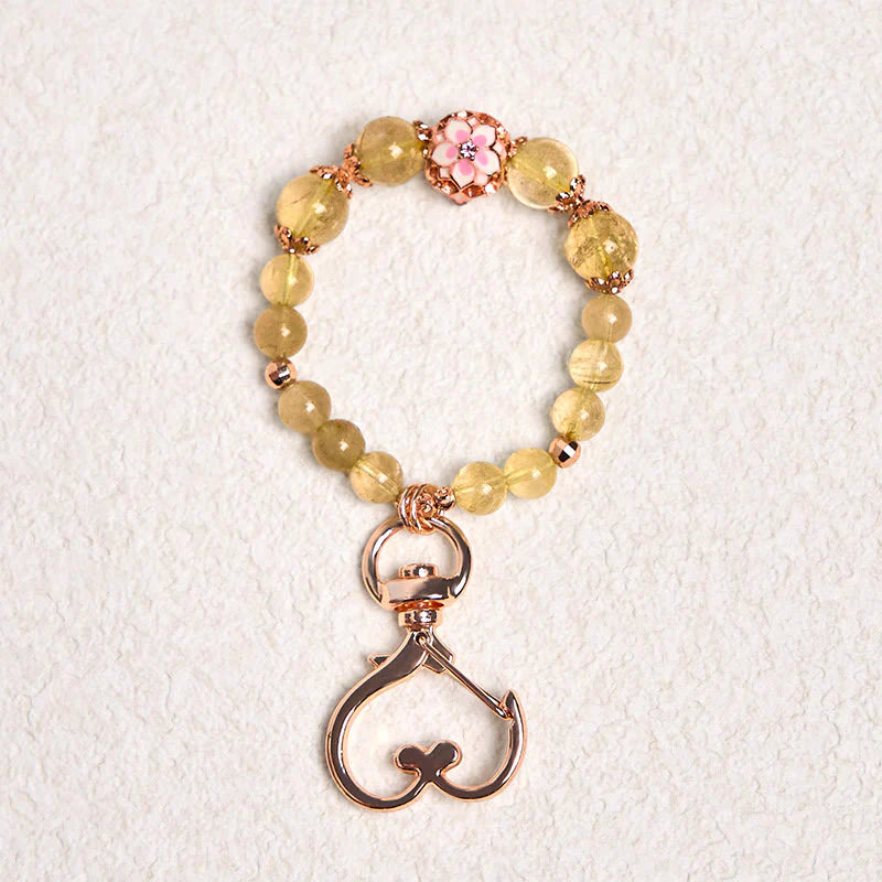 Buddha Stones Golden Rutilated Quartz Wealth Key Chain Hanging Decoration