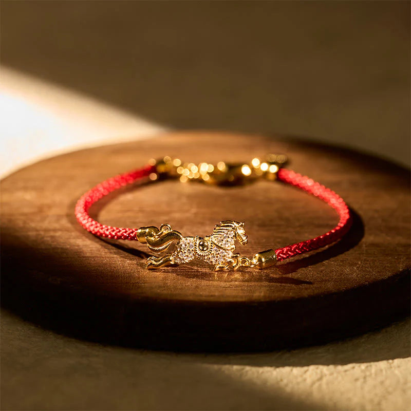 Buddha Stones Chinese Zodiac Year Of The Horse 925 Sterling Silver Golden Red String Luck Bracelet