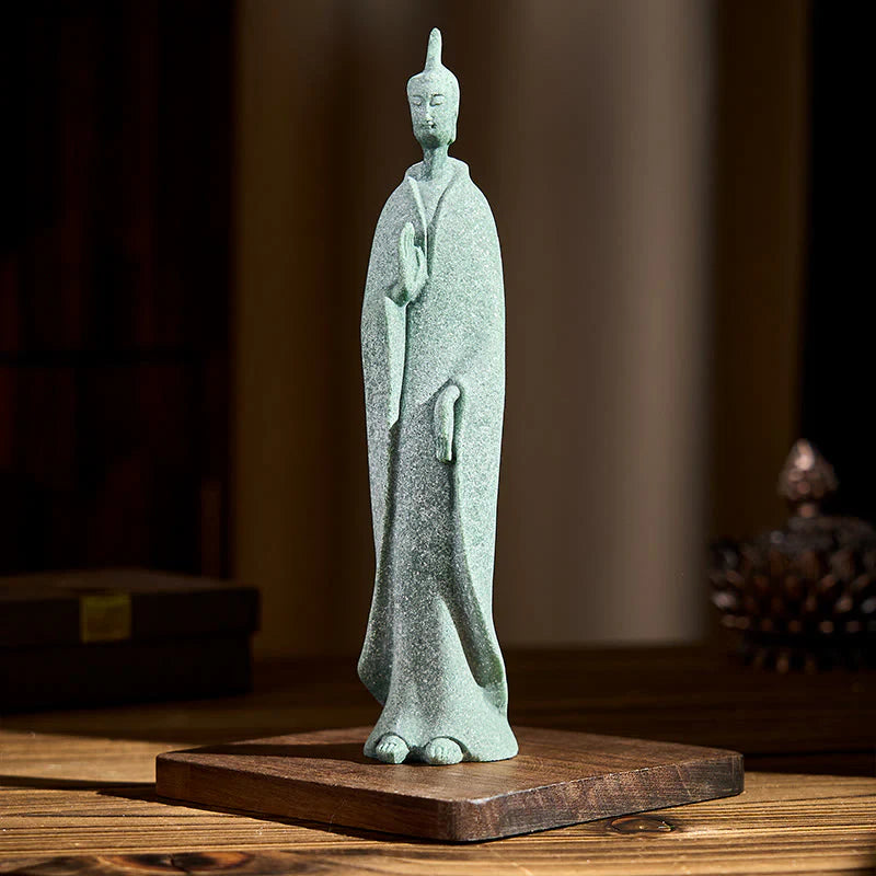 Buddha Stones Meditation Buddha Standing Statue Sandstone Home Decoration 3.8*6.5*17cm