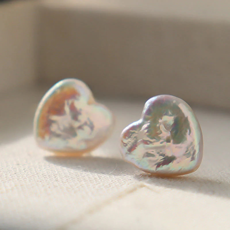 Buddha Stones Retro Pearl Heart Shape Design Wisdom Stud Earrings
