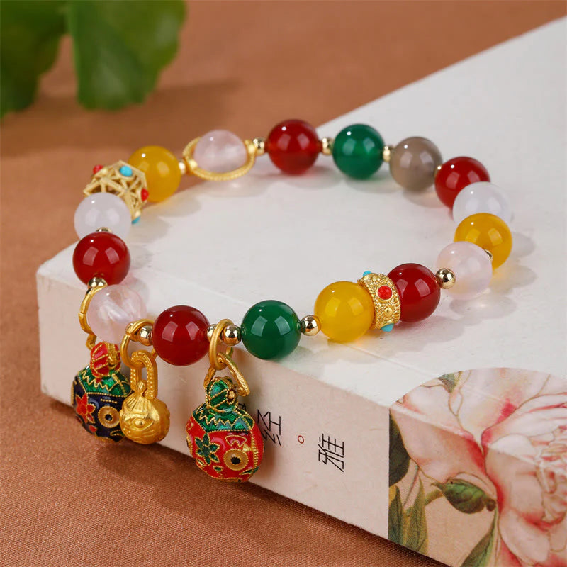 Buddha Stones Gold Swallowing Beast Family Various Agate Crystal Success Bracelet (Extra 35% Off | USE CODE: FS35)