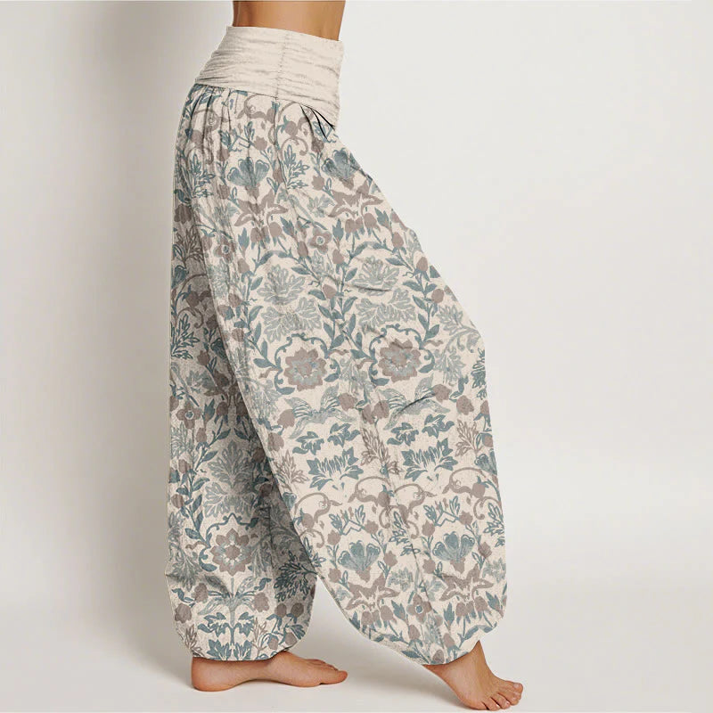 Buddha Stones Pure Cotton Complicated Flower Leaves Vine Pattern Women's Elastic Waist Harem Pants