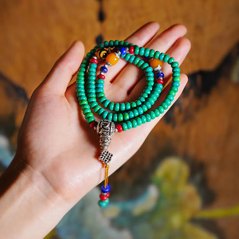 Buddha Stones 108 Mala Beads Tibetan Turquoise Dzi Bead Protection Bracelet