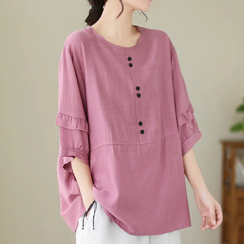 Buddha Stones Casual Summer Plain Crew Neck Women's Polyester Short Sleeve T-shirt
