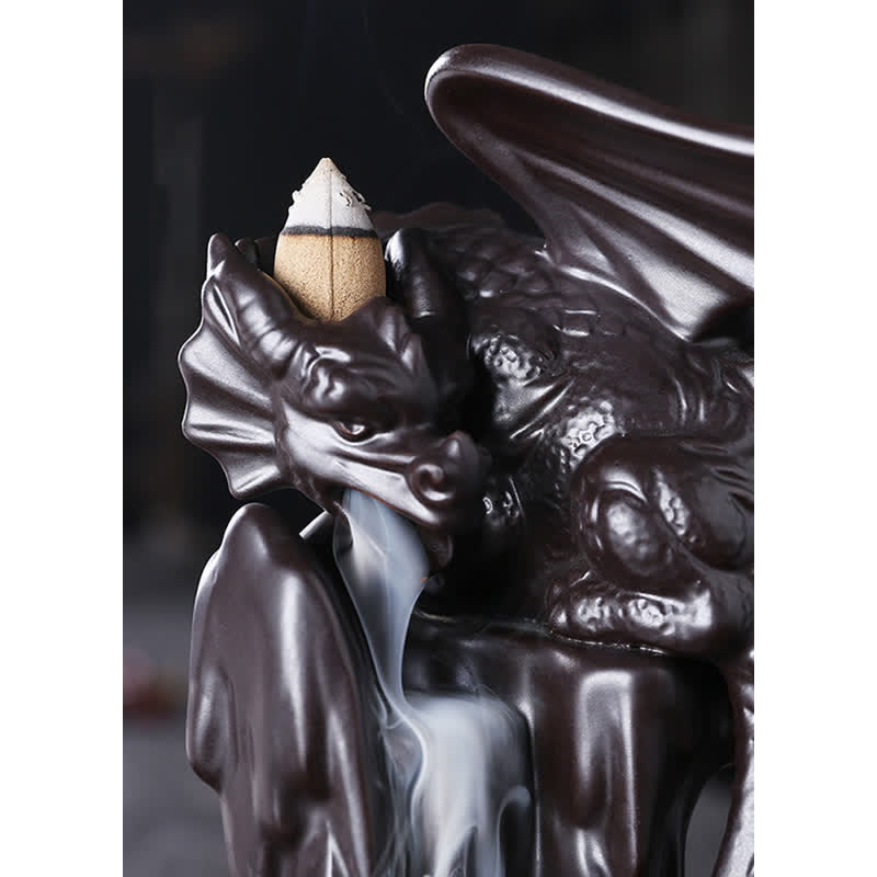 Buddha Stones Nordic Dragon Ceramic Backflow Smoke Fountain Meditation Healing Incense Burner Led Ball Decoration