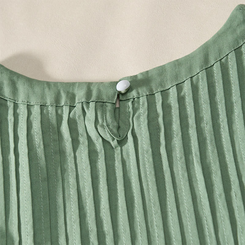 Buddha Stones Summer Pintuck A Line Knee Length Women's Short Sleeve Dress With Tie Waist Bow