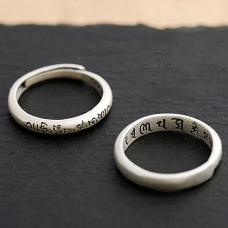 Buddha Stones 990 Sterling Silver Six True Words Om Mani Padme Hum Love Peace Ring (Extra 35% Off | USE CODE: FS35)