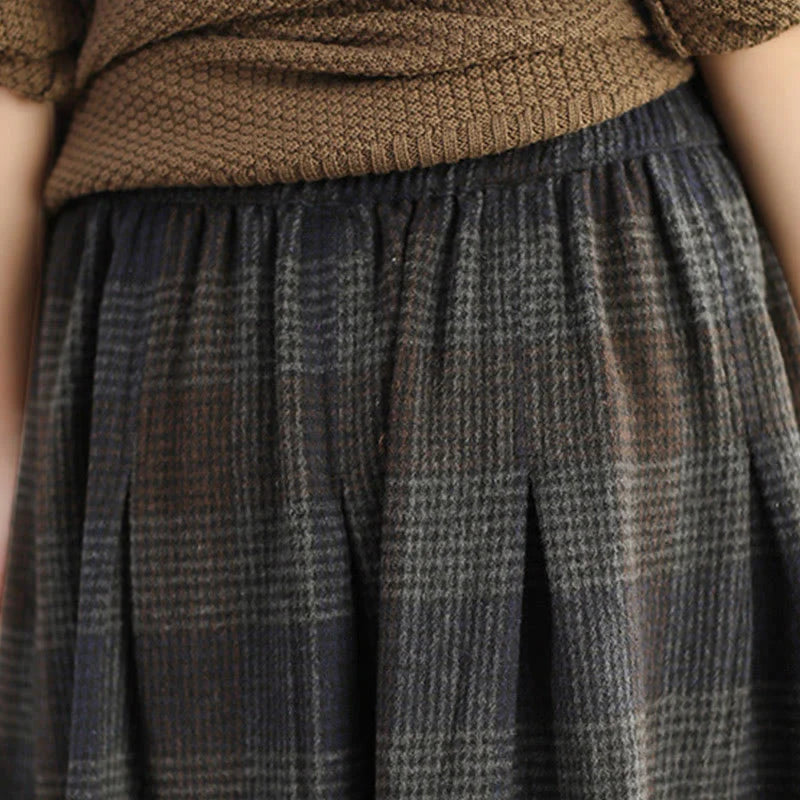 Buddha Stones Women's Winter Plaid Pattern Cotton Thermal 7-8 Length Skirt With Pockets