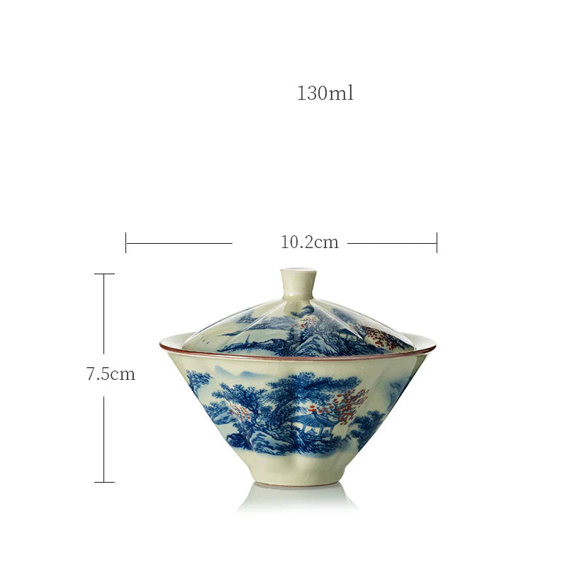 Buddha Stones Pine Mountain Forest Landscape Ceramic Gaiwan Sancai Teacup Kung Fu Tea Cup And Saucer With Lid (Extra 35% Off | USE CODE: FS35)