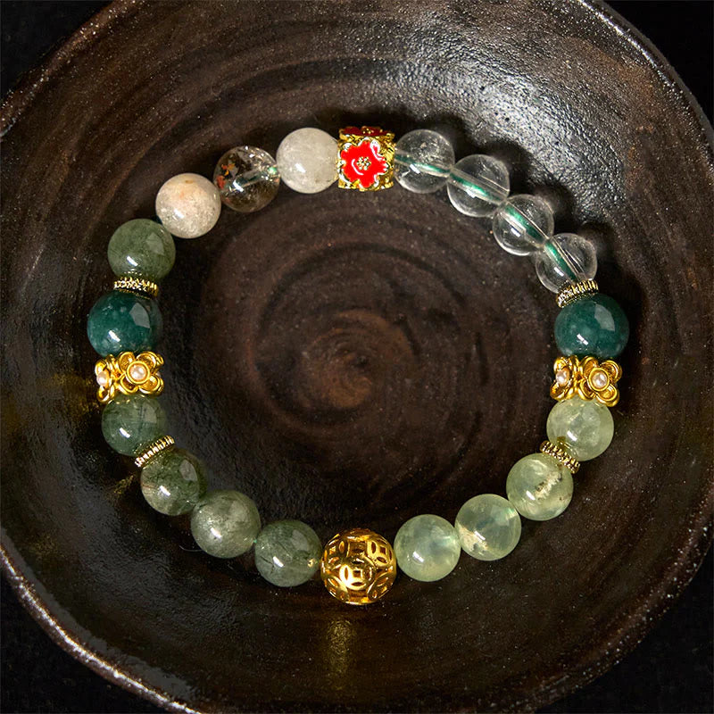 Buddha Stones Natural Green Phantom White Crystal Jade Beads Lucky Bracelet