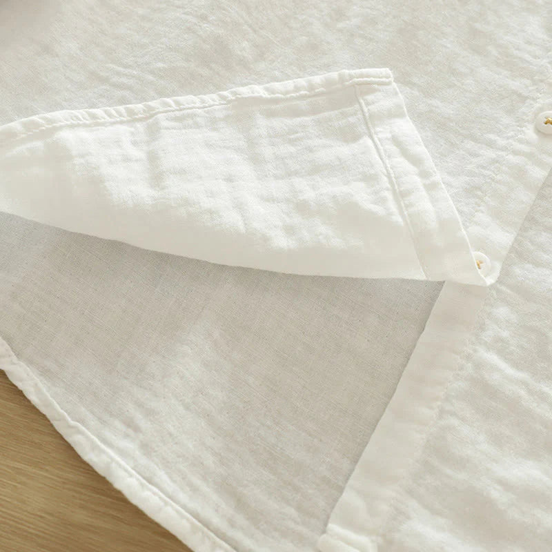 Buddha Stones Fall White Geometric Embroidery Buttons Women's Cotton Long Sleeve Shirt