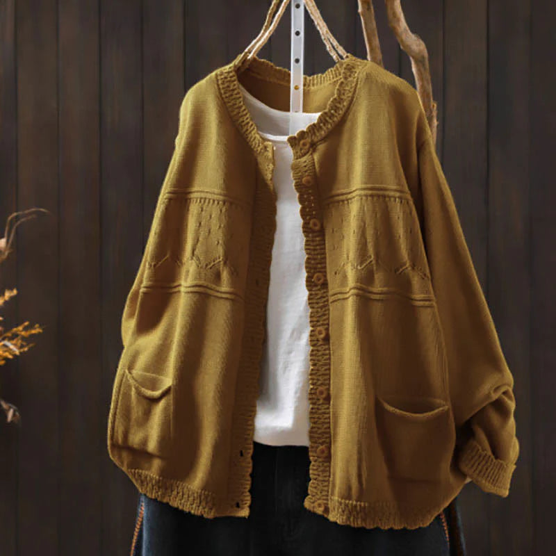 Buddha Stones Fall Lace Buttons Cotton Women's Long Sleeve Knitted Cardigan Sweater With Pockets