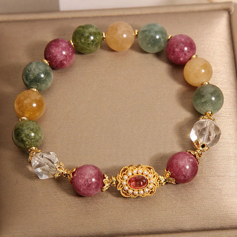 Buddha Stones Tourmaline Pearl Pink Crystal WhiteÂ Crystal Wisdom Bracelet