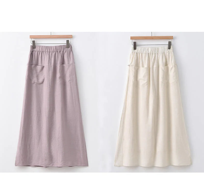 Buddha Stones Solid Color Hem Slit Design Women's Skirt Pants With Pockets
