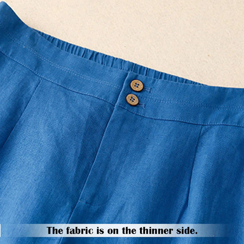 Buddha Stones Summer Casual Simple Design Linen Women's Wide Leg Pants With Zipper Pockets