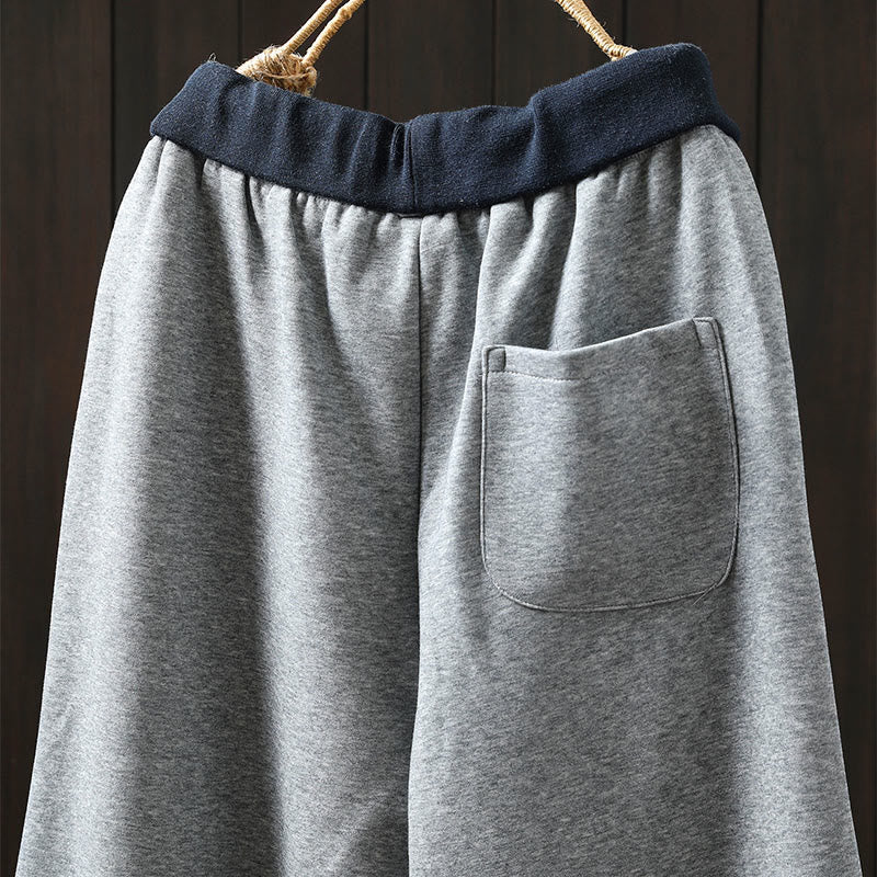 Buddha Stones Fall Solid Color-Blocked Women's Cotton Pants With Pockets
