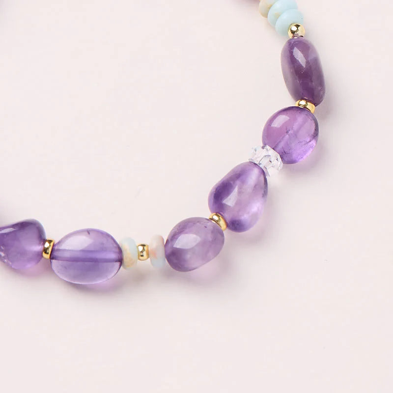 Buddha Stones Natural Irregular Amethyst Shoushan Stone White Crystal Healing Bracelet