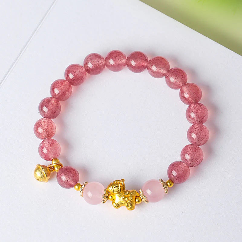 Buddha Stones Year Of The Horse 8mm Citrine Pink Crystal Strawberry Quartz Protection Bracelet