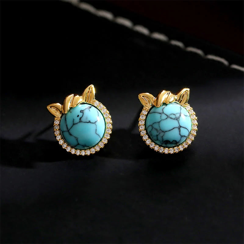 Buddha Stones Horse-Ear Shaped Copper Turquoise Balance Earrings